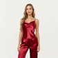 2-Piece Set Satin Cowl Neck Camisole Top with Adjustable Straps and Straight-Leg Pants