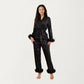 2-Piece Set Satin Wrap Top with Feather Trim Cuffs and Matching Straight-Leg Pants
