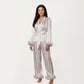 2-Piece Set Satin Wrap Top with Feather Trim Cuffs and Matching Straight-Leg Pants