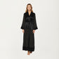 Long Satin Robe with Tie Waist Belt and Wide Cuff Sleeves