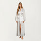 Long Satin Robe with Tie Waist Belt and Wide Cuff Sleeves