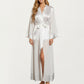 Long Satin Robe with Tie Waist Belt and Wide Cuff Sleeves