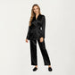 2-Piece Set Satin Wrap Top with Tie Waist and Matching Straight-Leg Pants