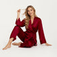 2-Piece Set Satin Wrap Top with Tie Waist and Matching Straight-Leg Pants