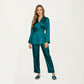 2-Piece Set Satin Wrap Top with Tie Waist and Matching Straight-Leg Pants