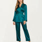 2-Piece Set Satin Wrap Top with Tie Waist and Matching Straight-Leg Pants
