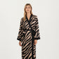 Long Satin Robe with Zebra Print Pattern and Tie Waist Belt