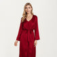 Long Satin Wrap Robe with Tie Waist and Relaxed Draped Sleeves