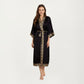 Long Satin Kimono Robe with Embroidered Trim and Wide Sleeves