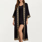 Long Satin Kimono Robe with Embroidered Trim and Wide Sleeves