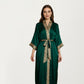 Long Satin Kimono Robe with Embroidered Trim and Wide Sleeves