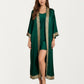 Long Satin Kimono Robe with Embroidered Trim and Wide Sleeves