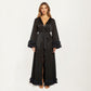 Long Satin Robe with Ruffled Cuffs Hem and Tie Waist Belt
