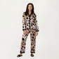 2-Piece Satin Pajama Set with Animal Print Button-Up Top and Straight-Leg Pants