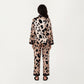 2-Piece Satin Pajama Set with Animal Print Button-Up Top and Straight-Leg Pants
