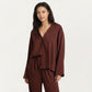 2-Piece Satin Pajama Set with Button-Down Long Sleeve Top and Relaxed Wide-Leg Pants