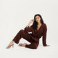 2-Piece Satin Pajama Set with Button-Down Long Sleeve Top and Relaxed Wide-Leg Pants