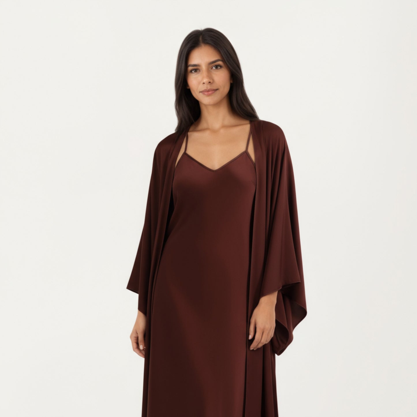 2-Piece Satin Slip Dress and Kimono Robe Set with Flowing Draped Silhouette