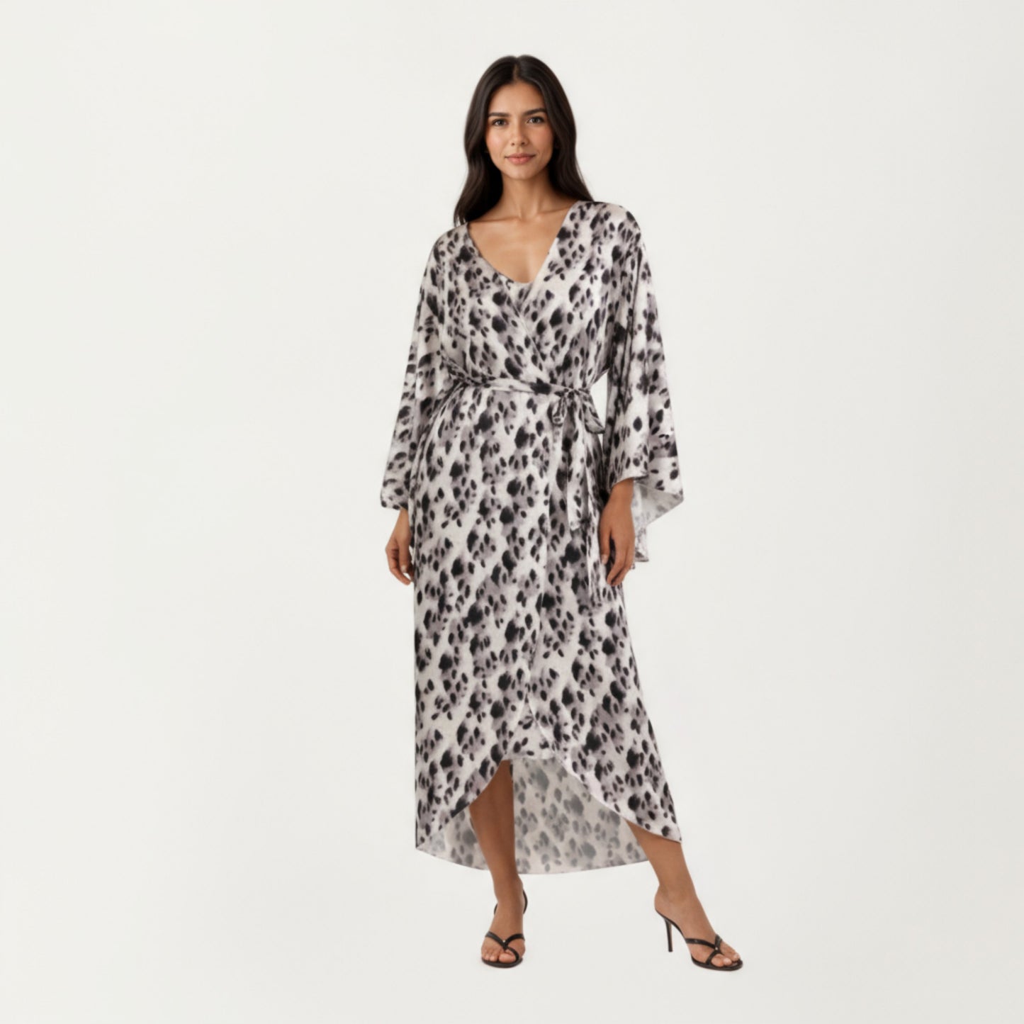 2-Piece Satin Slip Dress and Kimono Robe Set with Flowing Draped Silhouette