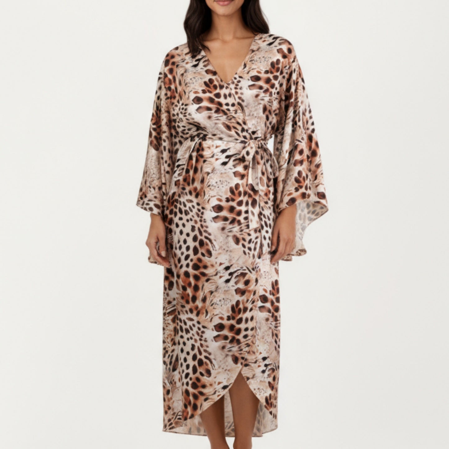 2-Piece Satin Slip Dress and Kimono Robe Set with Flowing Draped Silhouette