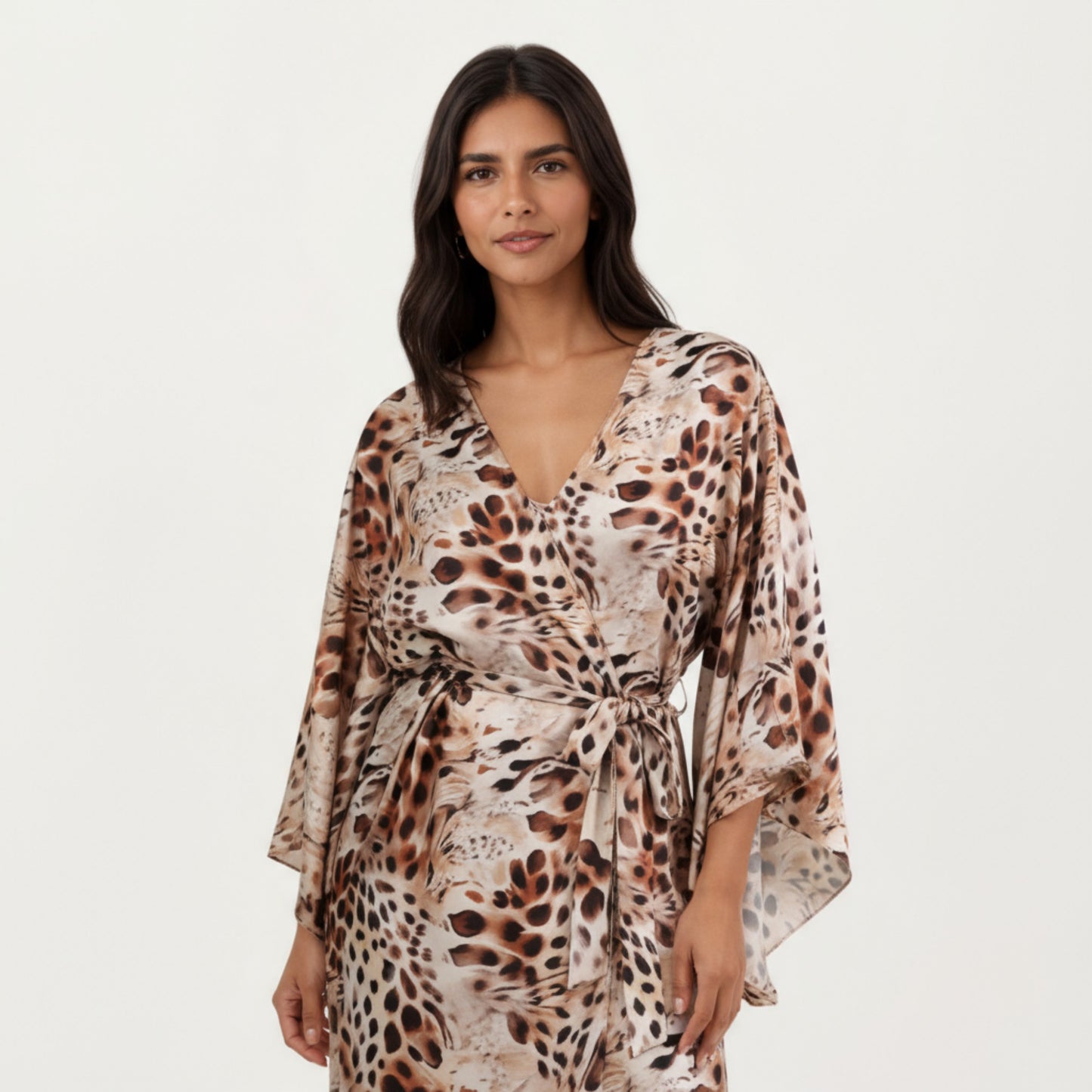 2-Piece Satin Slip Dress and Kimono Robe Set with Flowing Draped Silhouette