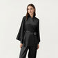 2-Piece Satin Pajama Set with Kimono Sleeve Wrap Top and Wide-Leg Pants