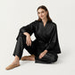 2-Piece Satin Pajama Set with Kimono Sleeve Wrap Top and Wide-Leg Pants