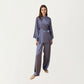 2-Piece Satin Pajama Set with Kimono Sleeve Wrap Top and Wide-Leg Pants