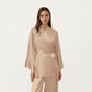 2-Piece Satin Pajama Set with Kimono Sleeve Wrap Top and Wide-Leg Pants