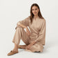 2-Piece Satin Pajama Set with Kimono Sleeve Wrap Top and Wide-Leg Pants