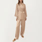 2-Piece Satin Pajama Set with Kimono Sleeve Wrap Top and Wide-Leg Pants