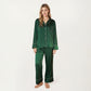 2-Piece Satin Pajama Set with Button-Down Long Sleeve Top and Piped Trim Wide-Leg Pants