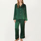 2-Piece Satin Pajama Set with Button-Down Long Sleeve Top and Piped Trim Wide-Leg Pants
