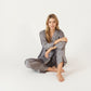 2-Piece Satin Pajama Set with Button-Down Long Sleeve Top and Piped Trim Wide-Leg Pants