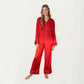 2-Piece Satin Pajama Set with Button-Down Long Sleeve Top and Piped Trim Wide-Leg Pants