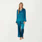 2-Piece Satin Pajama Set with Button-Down Long Sleeve Top and Piped Trim Wide-Leg Pants