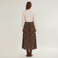 Embroidered Corduroy Maxi Skirt with Elastic Waist and Floral Stitch Detailing