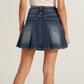Pleated Denim Mini Skirt with Faded Wash and Front Pocket Details
