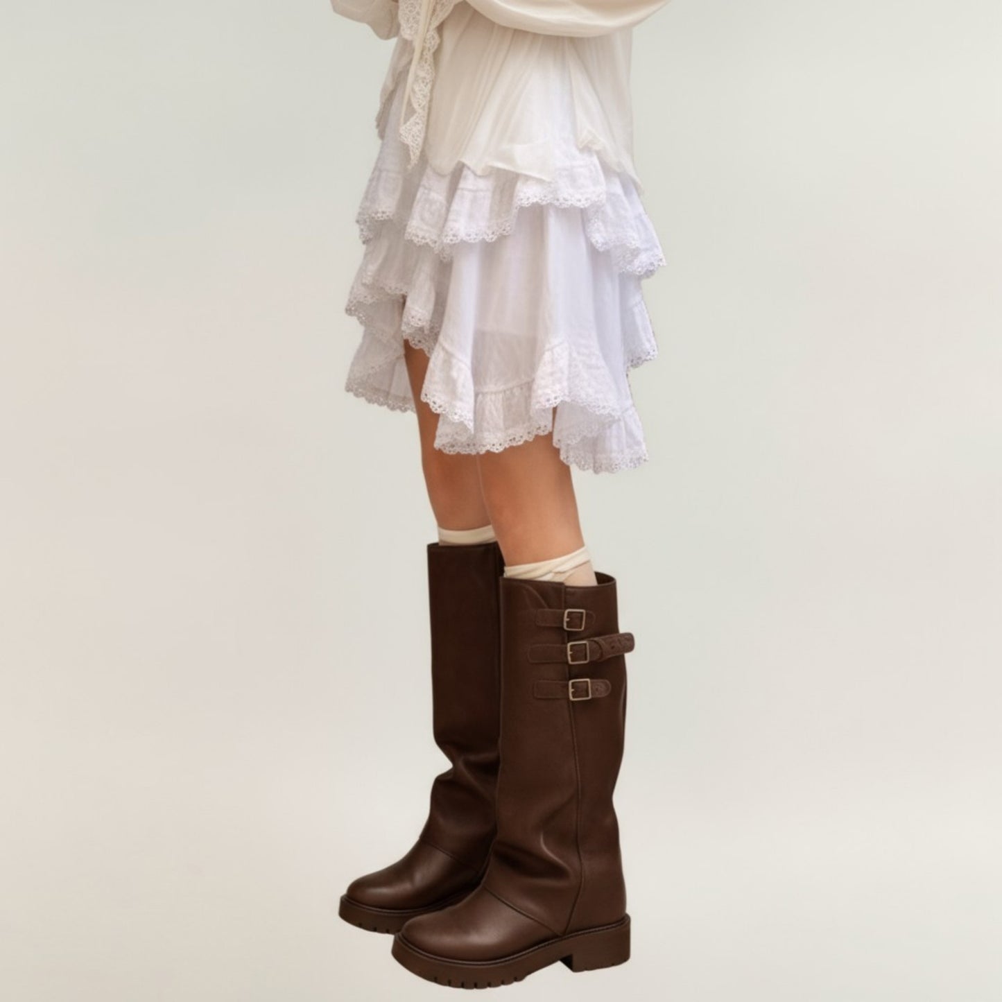 Tiered Ruffle Lace Hem Skirt with Asymmetrical Layers