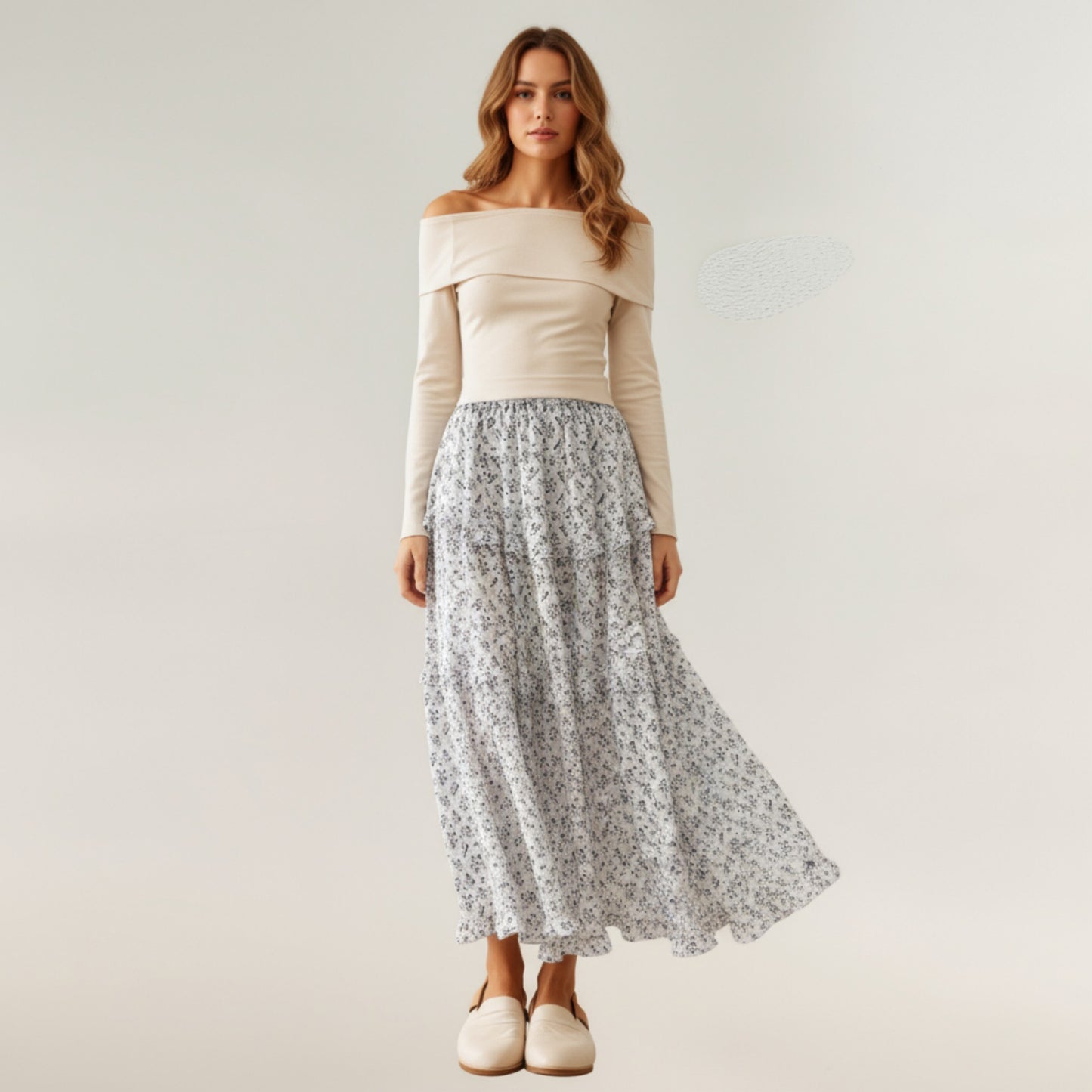 Tiered Floral Maxi Skirt with Elastic Waist and Flowy A-Line Silhouette