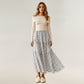 Tiered Floral Maxi Skirt with Elastic Waist and Flowy A-Line Silhouette