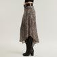 Leopard Print Midi Skirt with Asymmetrical Hem and Flowing Sheer Overlay