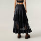 Asymmetrical Tiered Lace Maxi Skirt with Sheer Layered Hem and Flowy Silhouette