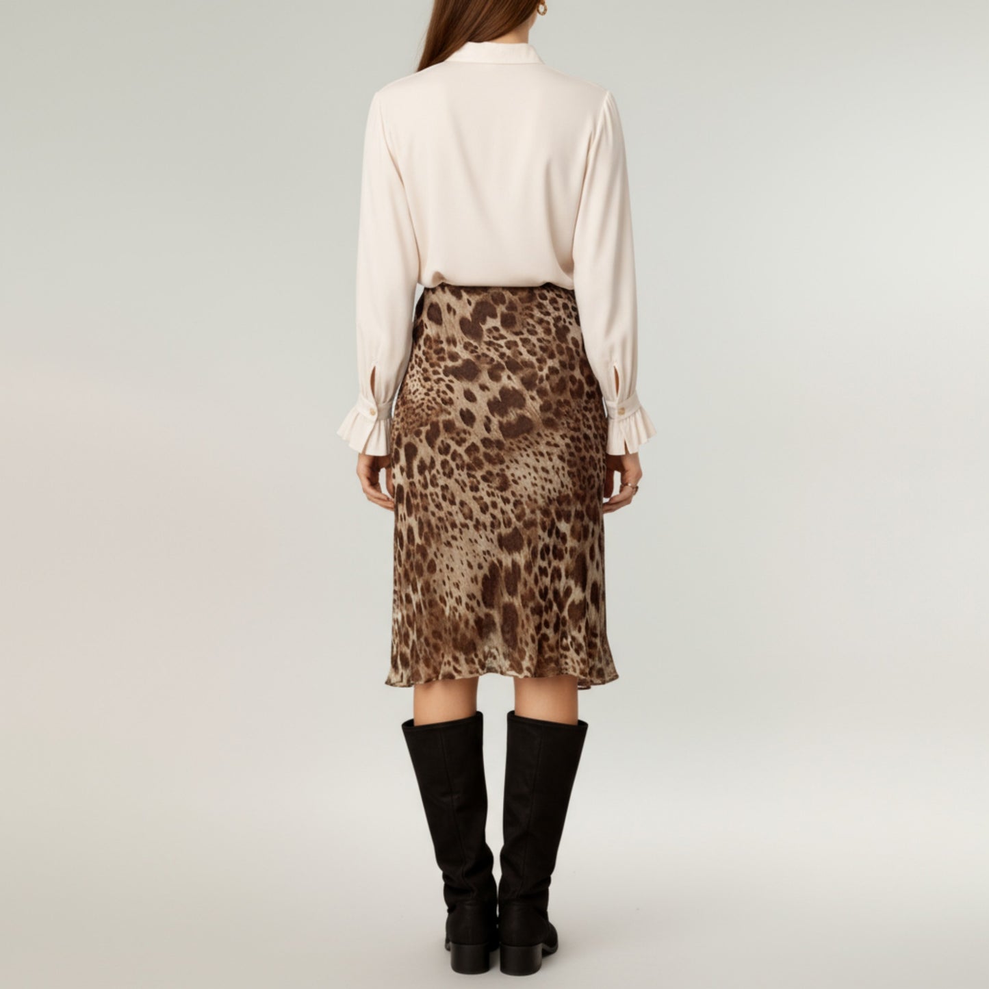 Leopard Print Midi Skirt with Bias Cut and Silky Satin Finish