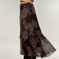 Bohemian Asymmetrical Midi Skirt with Ruffled Hem and Vintage Lace Print