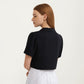 Short Sleeve Cropped Bolero Jacket with Curved Hem and Single Button Closure