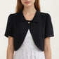 Short Sleeve Cropped Bolero Jacket with Curved Hem and Single Button Closure