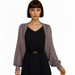Open Knit Shrug Cardigan with Long Balloon Sleeves and Ribbed Cuffs
