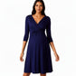 3/4 Sleeve Wrap Front Maternity Dress with Empire Waist and A-Line Silhouette