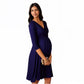 3/4 Sleeve Wrap Front Maternity Dress with Empire Waist and A-Line Silhouette